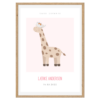 Boerneplakat med navn og tekst cute giraffe pink