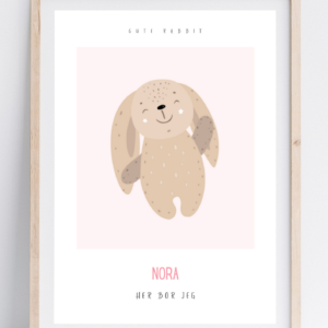 Boerneplakat med navn og tekst cute rabbit pink ramme